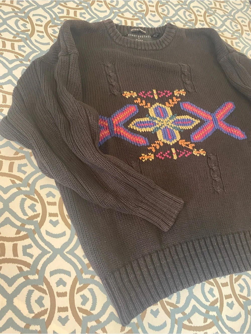 Vintage Henry Grethel studio Sweater with Colorful Geometric Embroidery